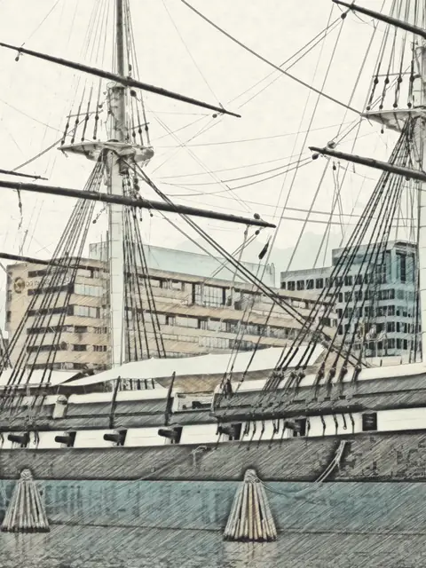 Watercolor sketch of USS Constellation, Baltimore