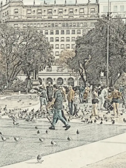 Watercolor sketch of Plaça de Catalunya, Barcelona
