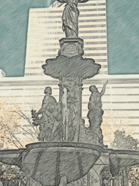 Watercolor sketch of Fountain Square, Cincinnati