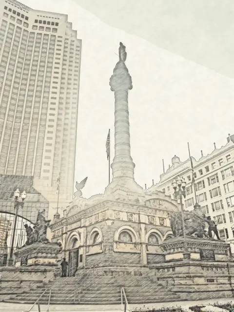 Watercolor sketch of Public Square, Cleveland